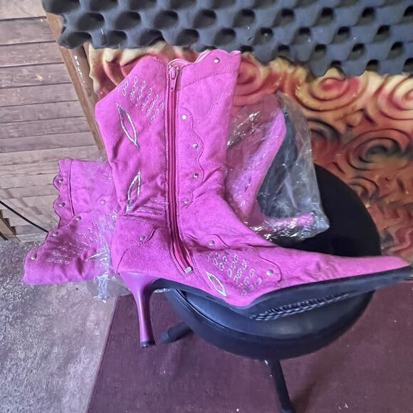 Blossom Collection Women’s Cowboy Fuchsia Sequin Embroidery Bling Boot 9 Pink - Picture 2 of 4